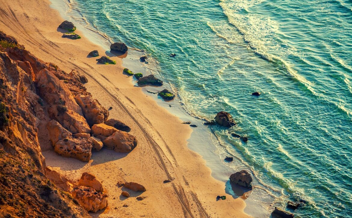 View from the rocks on the beach in Netanya, Israel