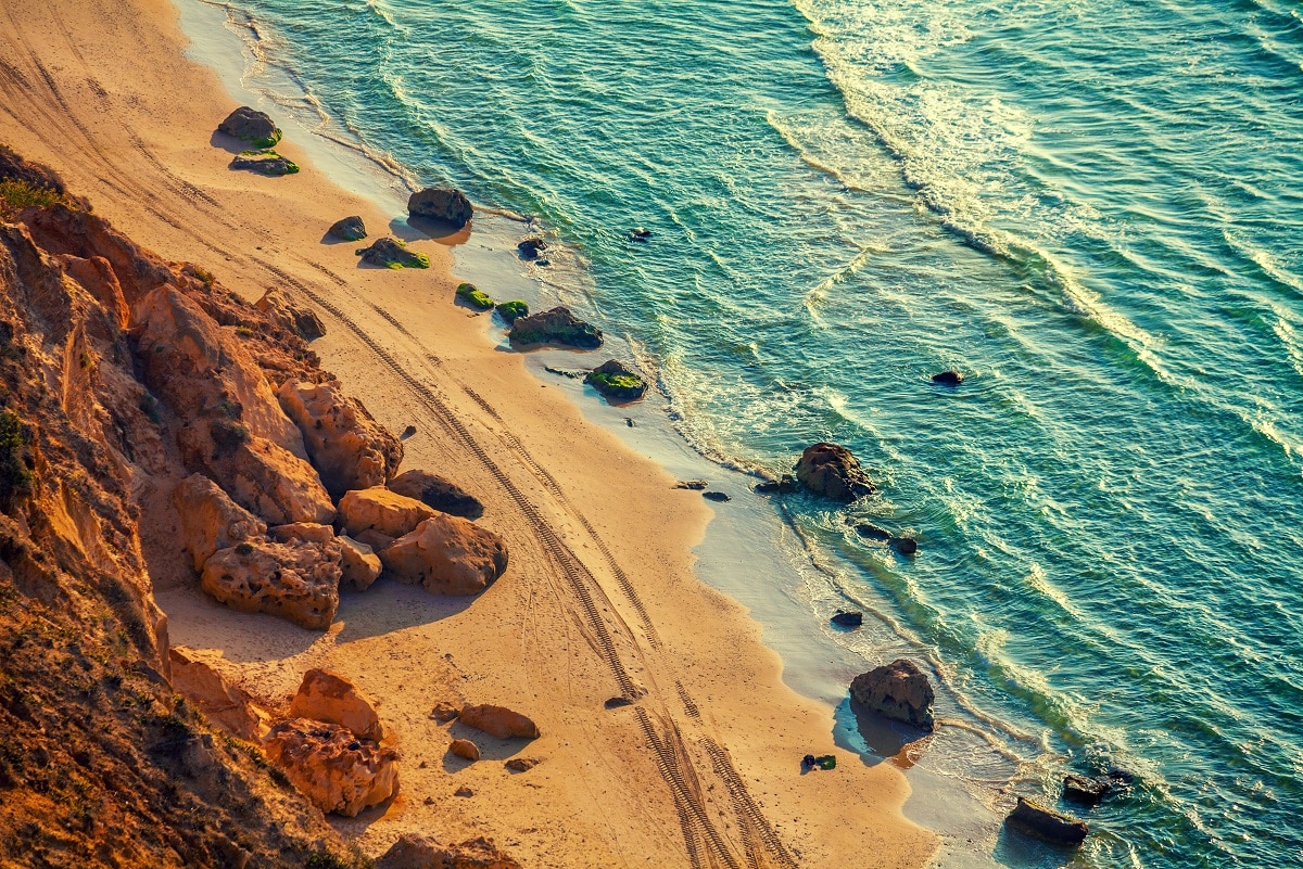 View from the rocks on the beach in Netanya, Israel