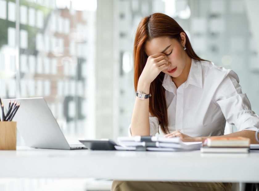 Asian,Women,Are,Stressed,While,Working,On,Laptop,,Tired,Asian
