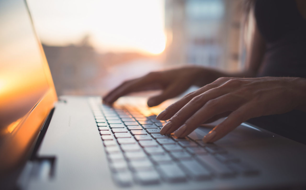Woman,Working,At,Home,Office,Hand,On,Keyboard,Close,Up
