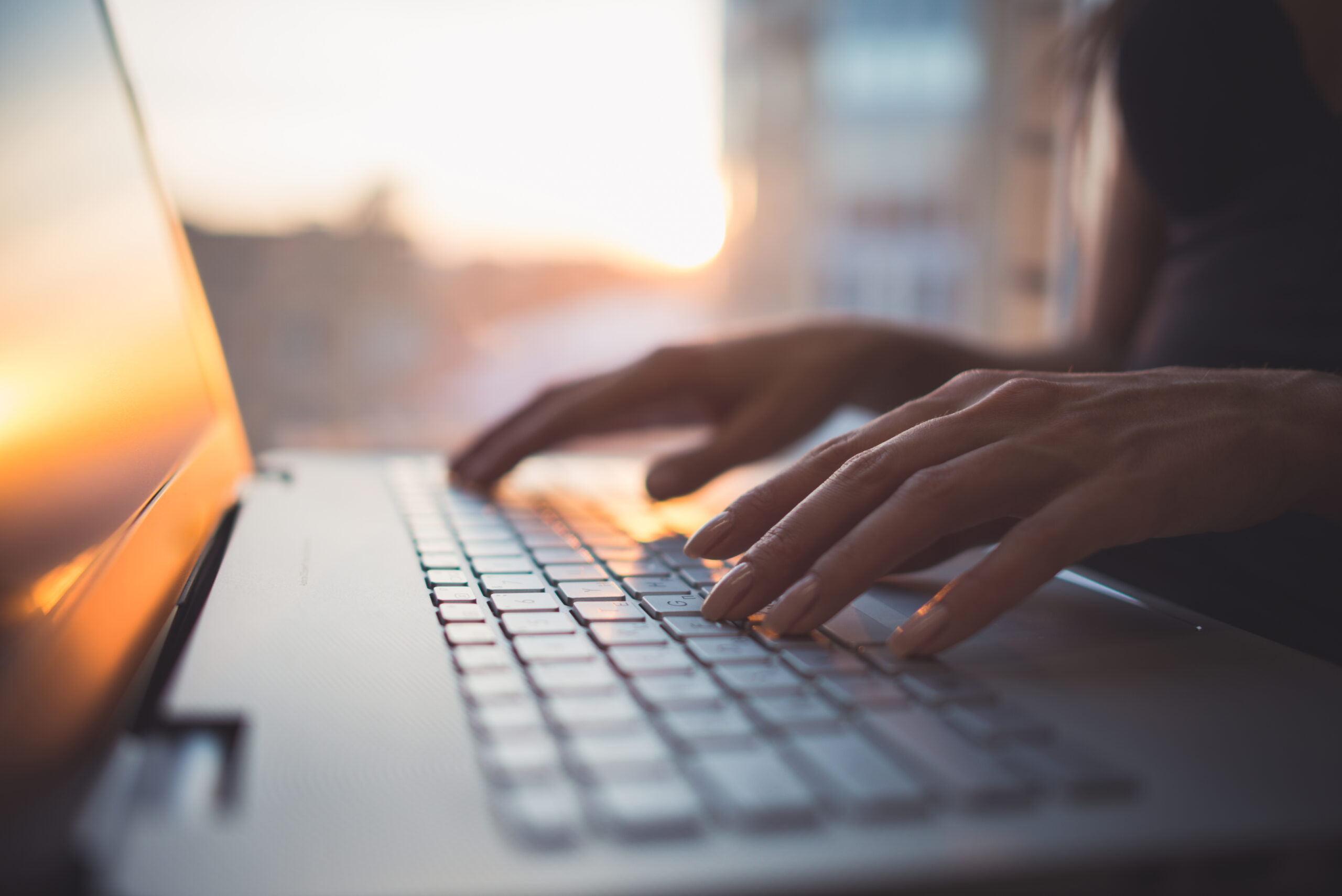 Woman,Working,At,Home,Office,Hand,On,Keyboard,Close,Up